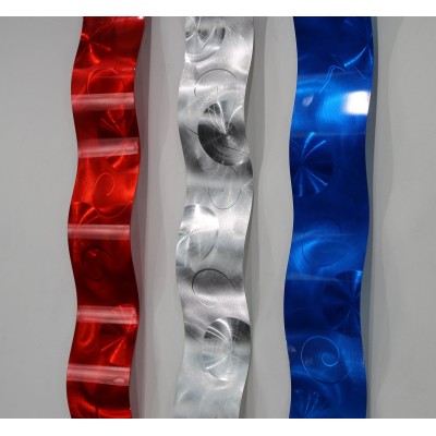 Blue/Red/Silver USA Modern Metal Wall Art Accent Sculpture - Waves of Freedom   231691754898